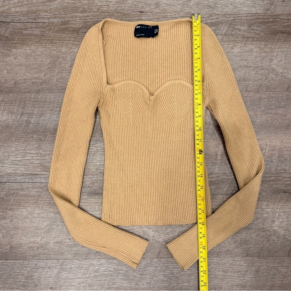 ASOS Ribbed Knit Sweetheart Neckline Sweater – Beige – Size US 0 / UK 4 - Picture 3 of 6